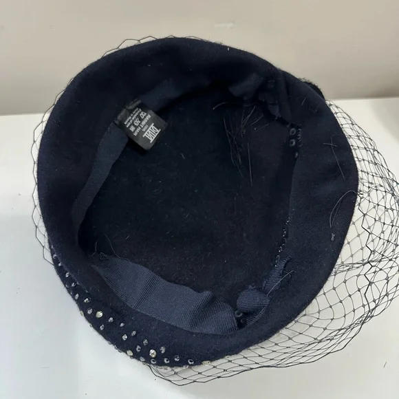 Diva blue Rabbit Hair pillbox hat with a net veil and rhinestone embellishment Diva blue Rabbit Hair pillbox hat with a net | Mercari main image 3